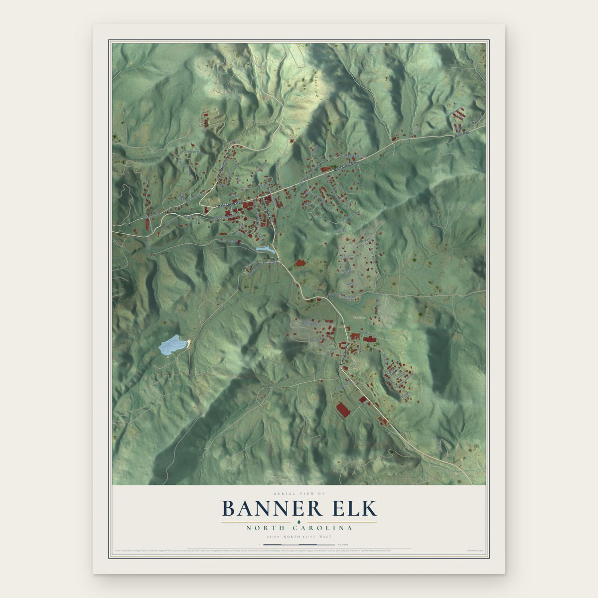 Banner Elk, North Carolina map print, the full design