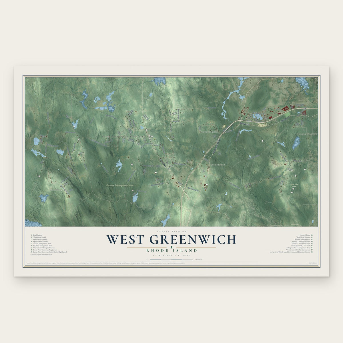 West Greenwich, Rhode Island map print, the full design