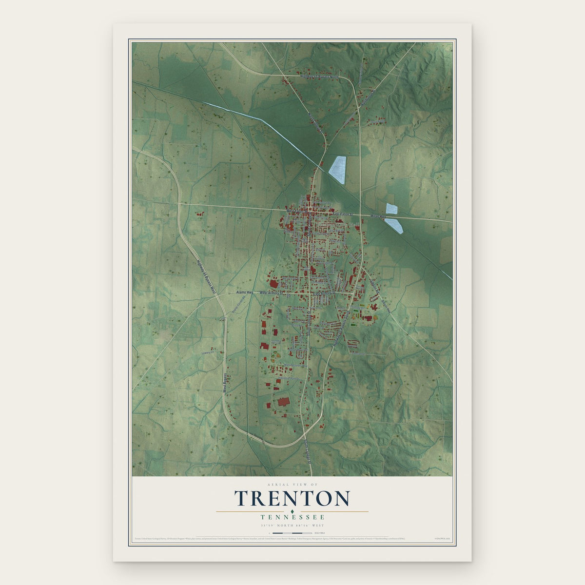 Trenton, Tennessee map print, the full design
