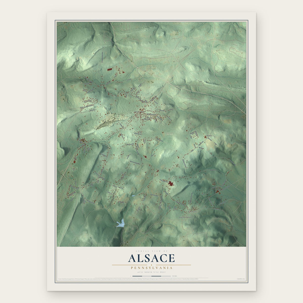 Alsace, Pennsylvania map print, the full design