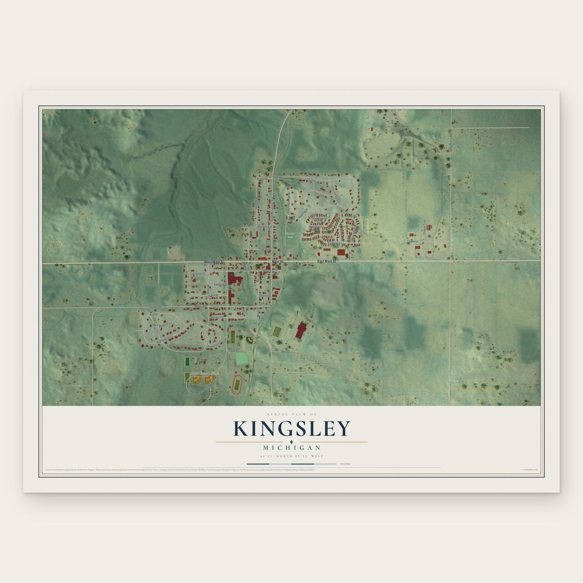 Kingsley, Michigan map print, the full design
