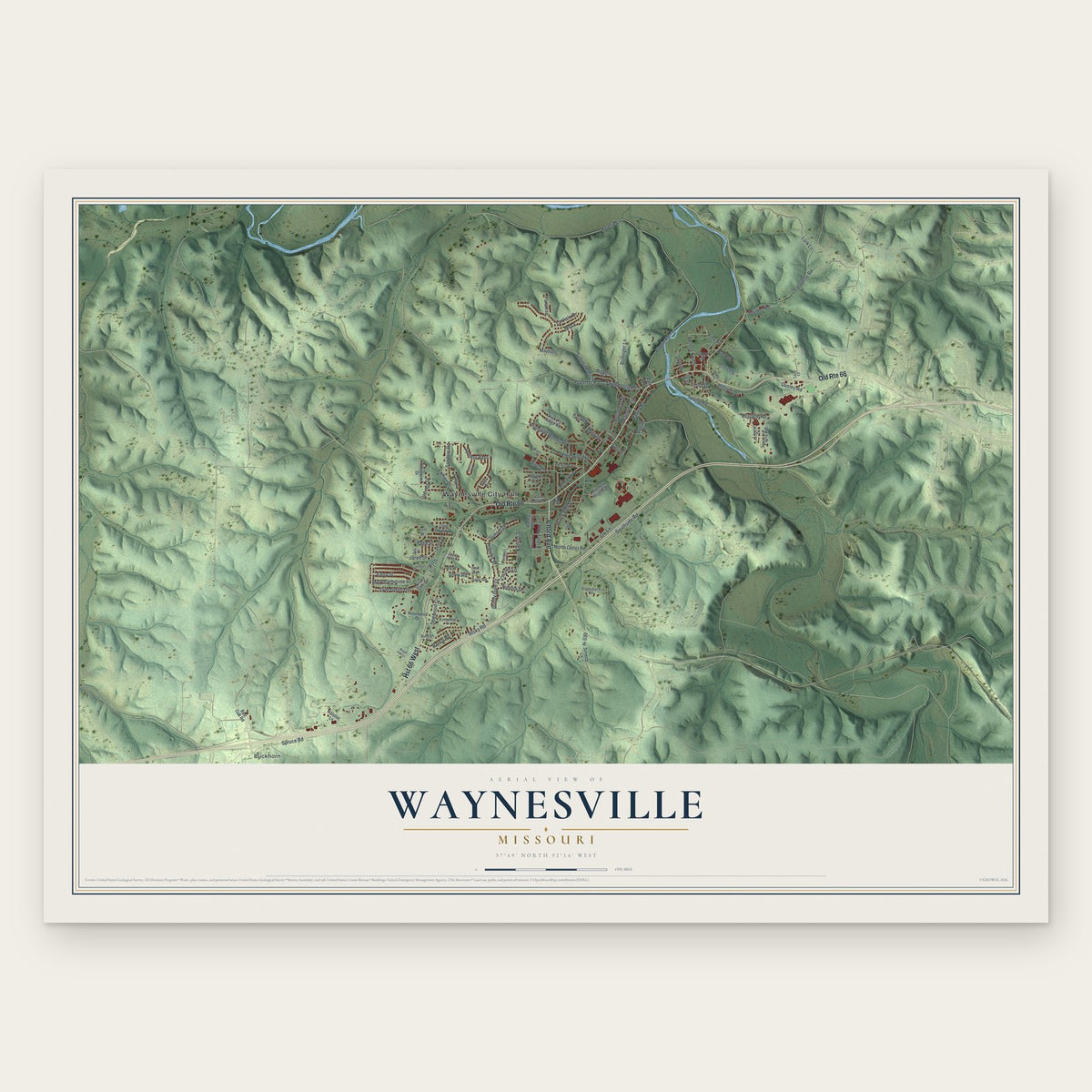 Waynesville, Missouri map print, the full design
