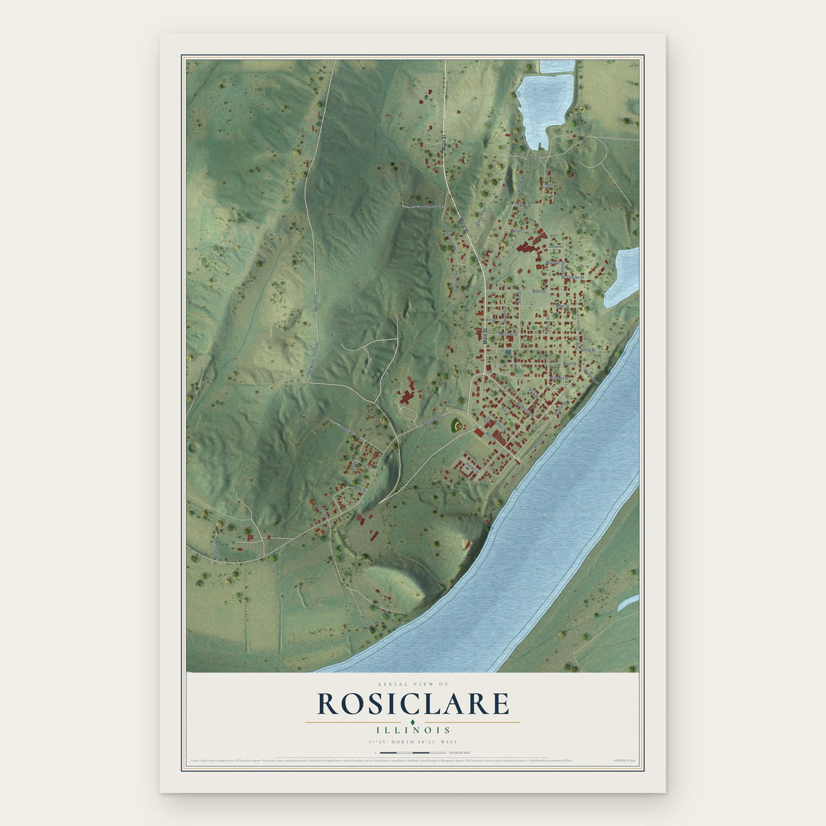 Rosiclare, Illinois map print, the full design