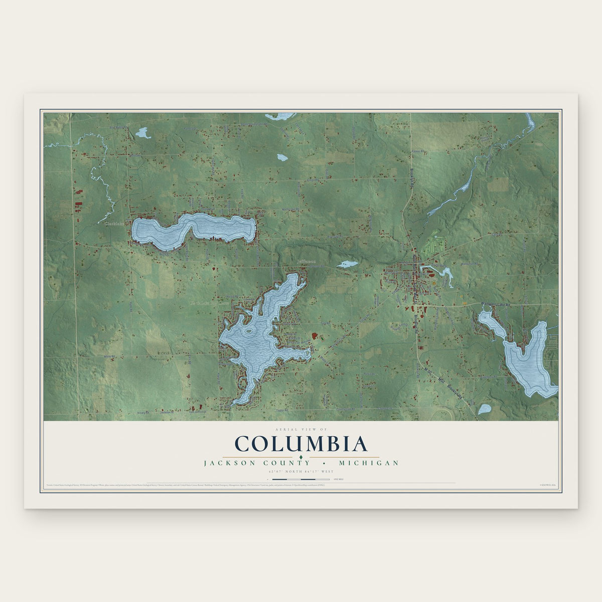 Columbia, Jackson County, Michigan map print, the full design