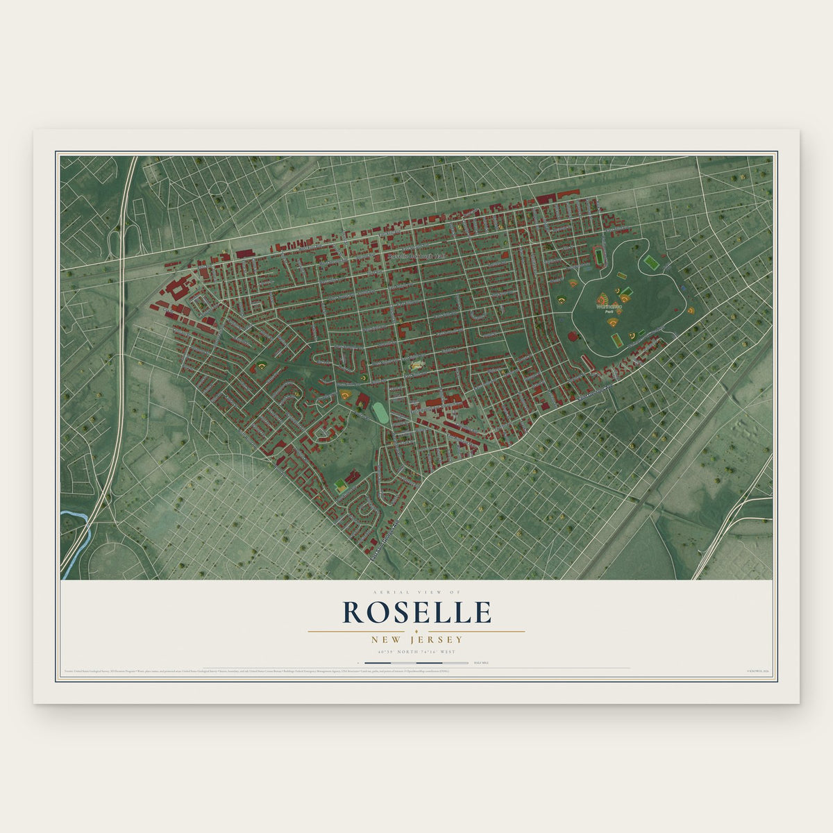 Roselle, New Jersey map print, the full design