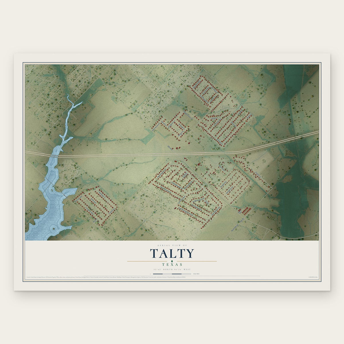 Talty, Texas map print, the full design