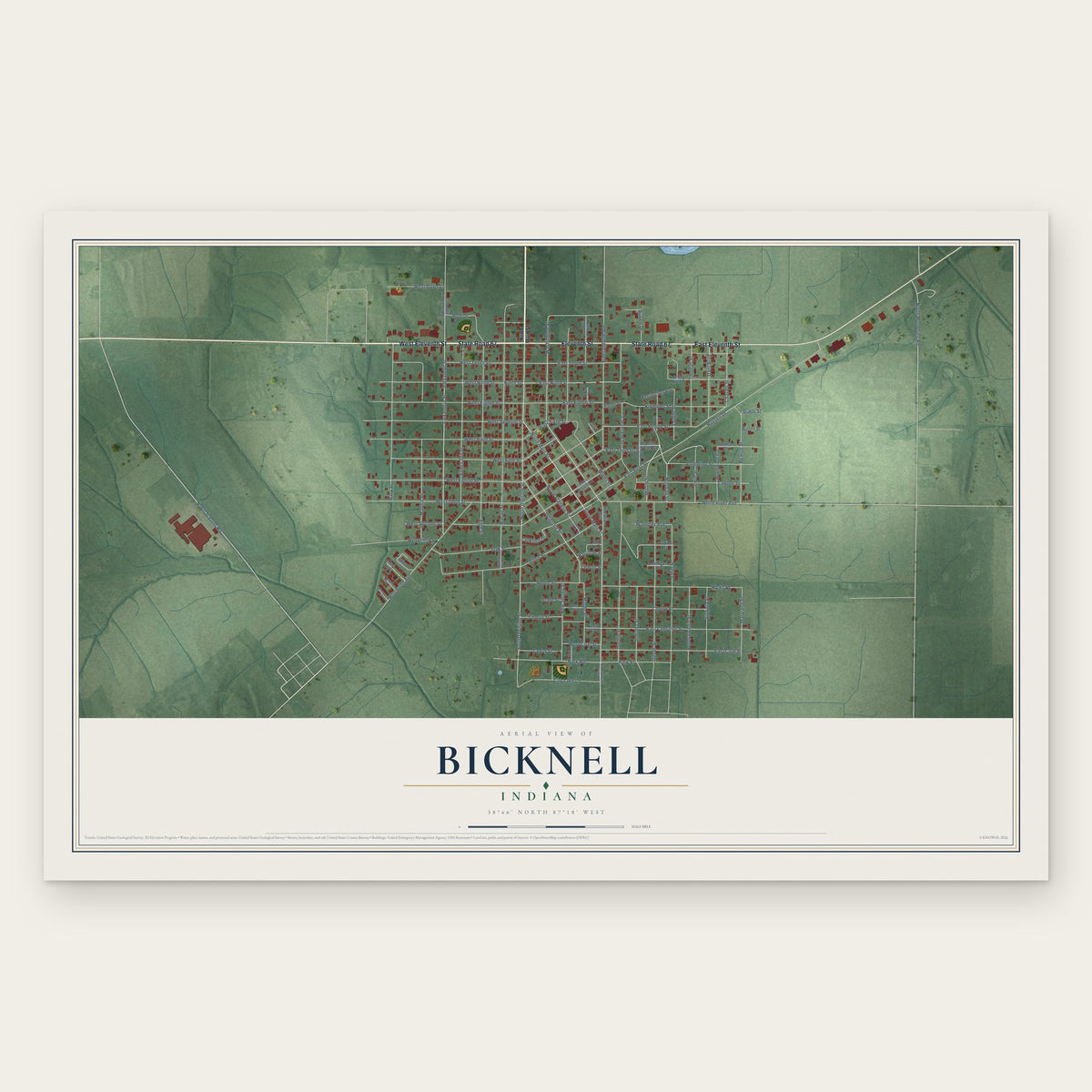 Bicknell, Indiana map print, the full design