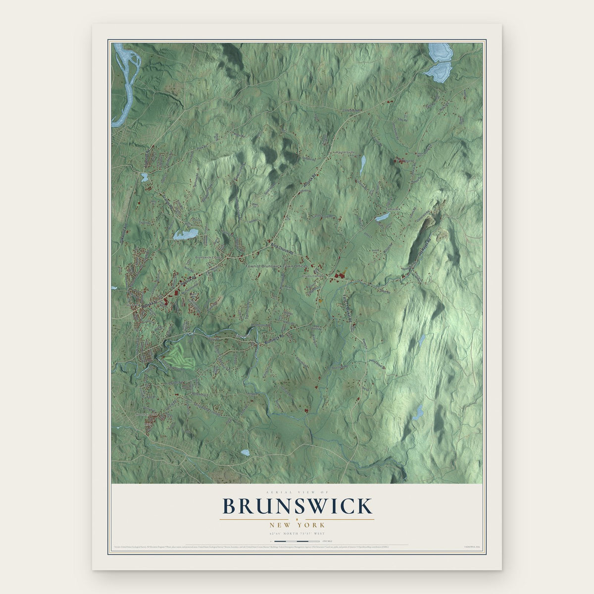 Brunswick, New York map print, the full design