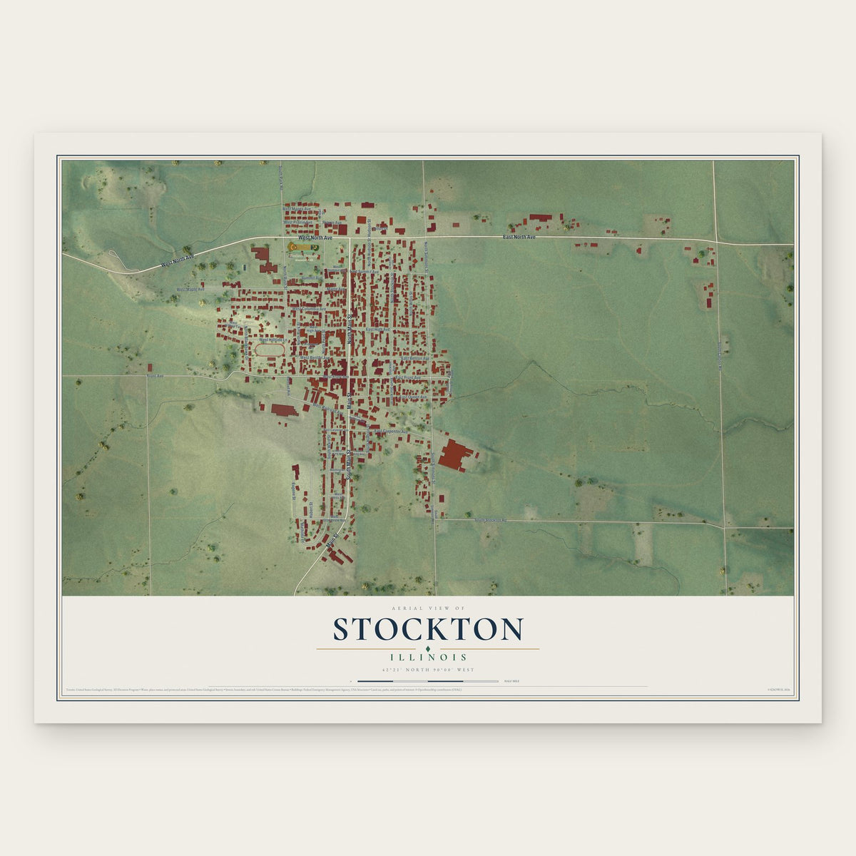 Stockton, Illinois map print, the full design