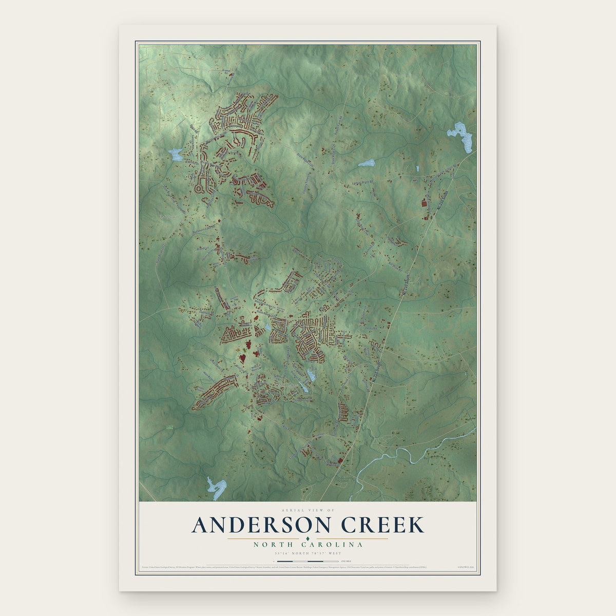 Anderson Creek, North Carolina map print, the full design
