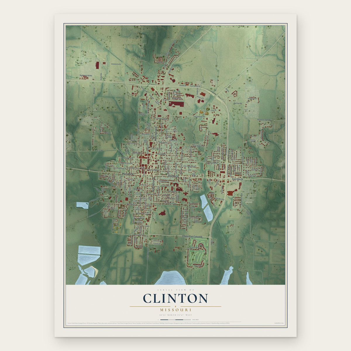 Clinton, Missouri map print, the full design