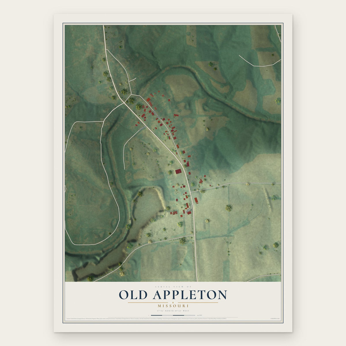 Old Appleton, Missouri map print, the full design
