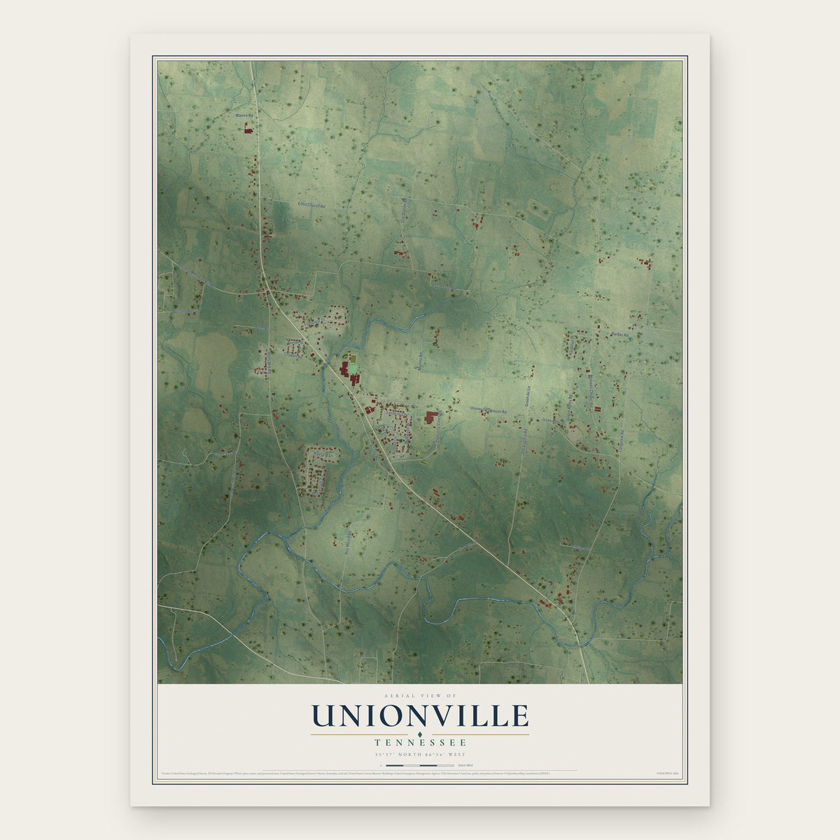 Unionville, Tennessee map print, the full design