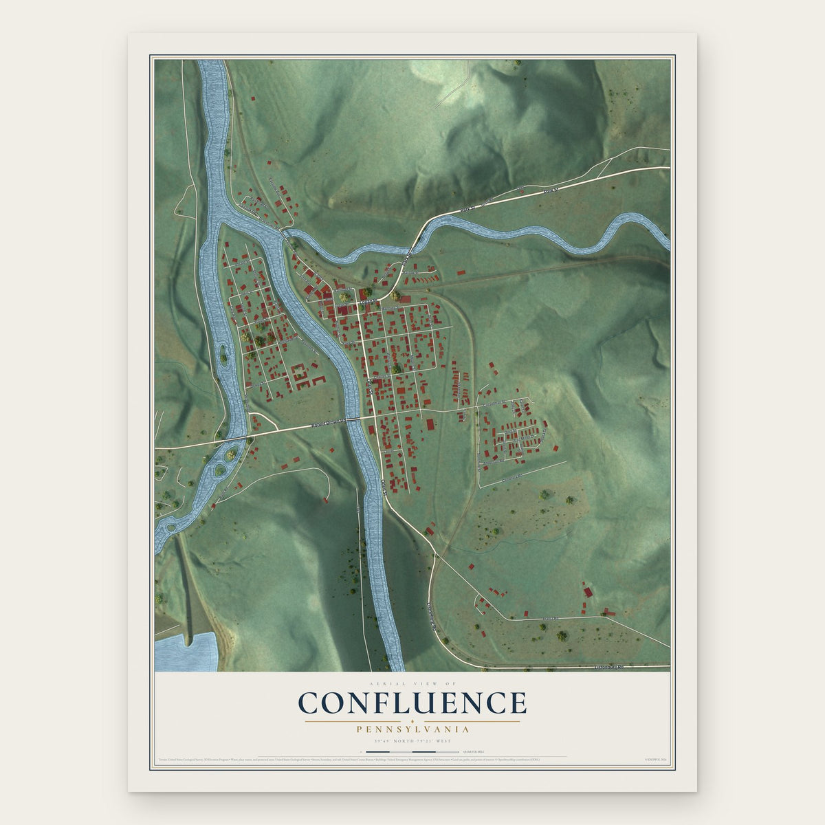 Confluence, Pennsylvania map print, the full design