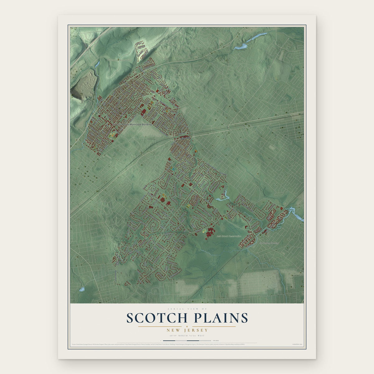 Scotch Plains, New Jersey map print, the full design