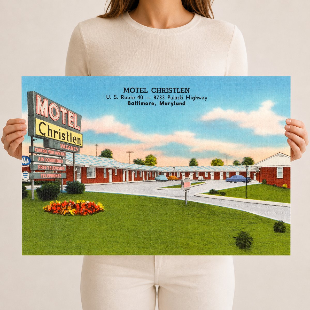Motel Christlen, U. S. Route 40 -- 8733 Pulaski Highway, Baltimore, Maryland — Vintage Maryland Postcard
