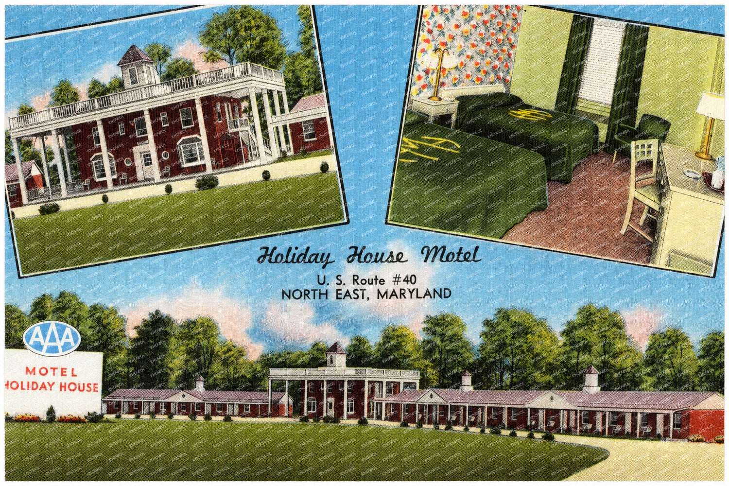 Holiday House Motel, U. S. Route #40, North East, Maryland — Vintage Maryland Postcard