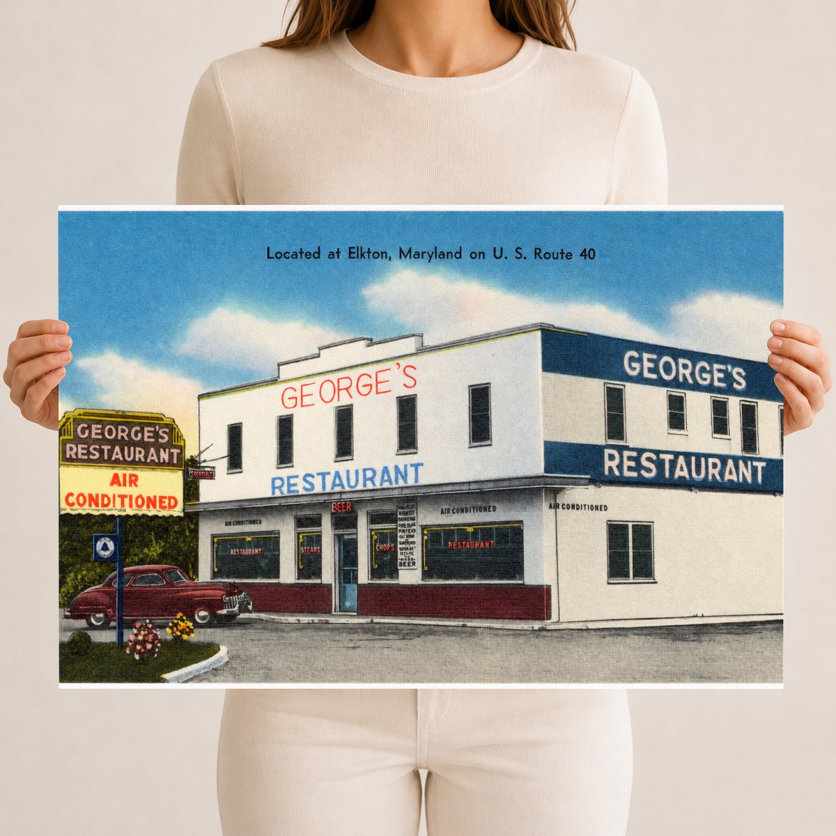 George's Restaurant, located at Elkton, Maryland on U. S. Route 40 — Vintage Maryland Postcard