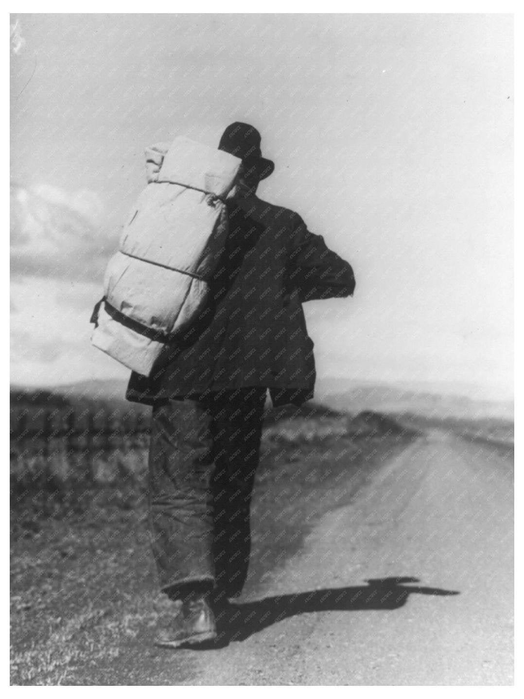 1935 Migrant Worker Walking California Highway During Great Depression - Available at KNOWOL