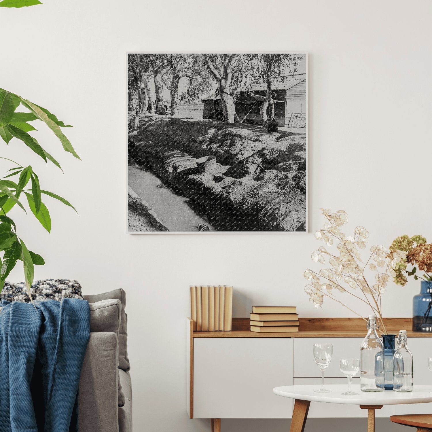 1937 Vintage Photo of Ditch Bank Housing for Migrant Workers - Available at KNOWOL