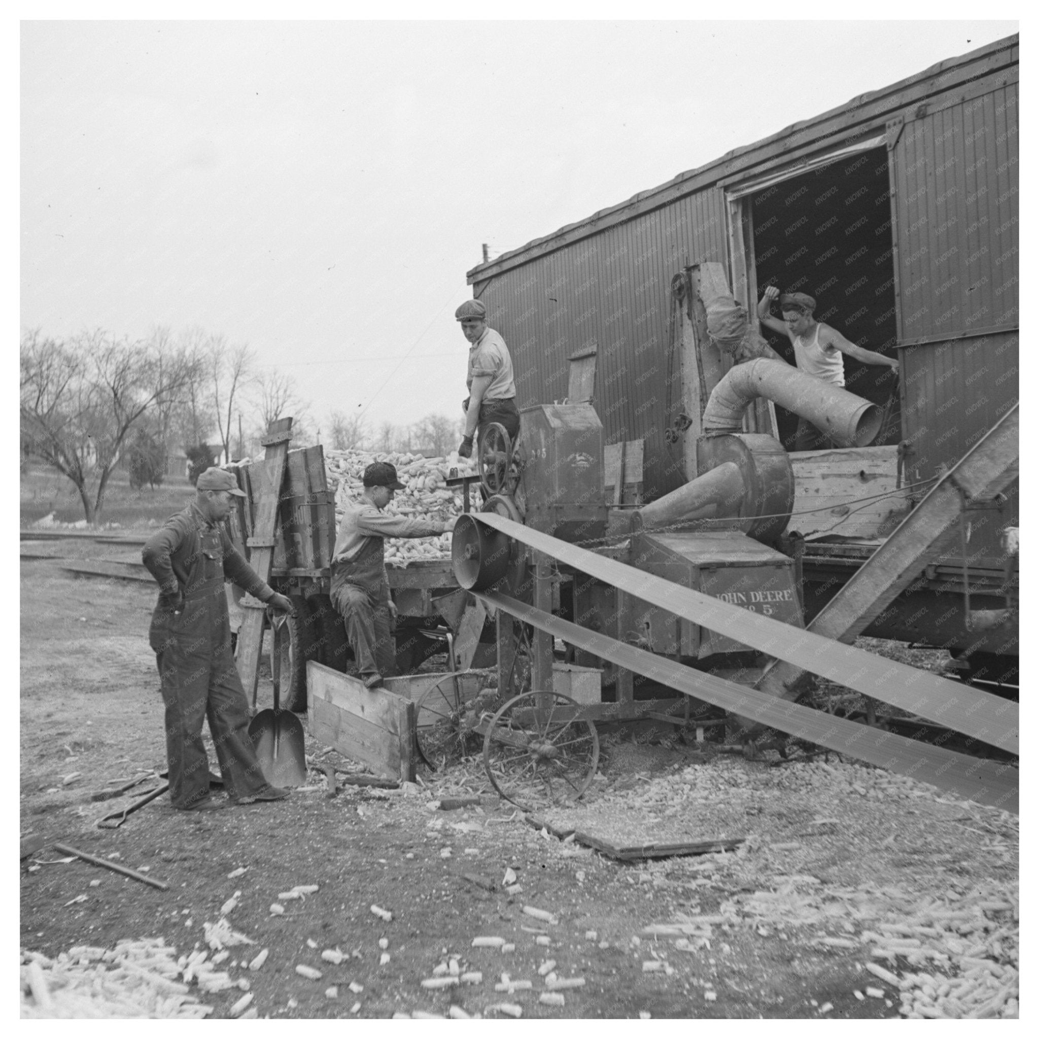 1937 Vintage Scene of Corn Shelling in Newton Illinois - Available at KNOWOL