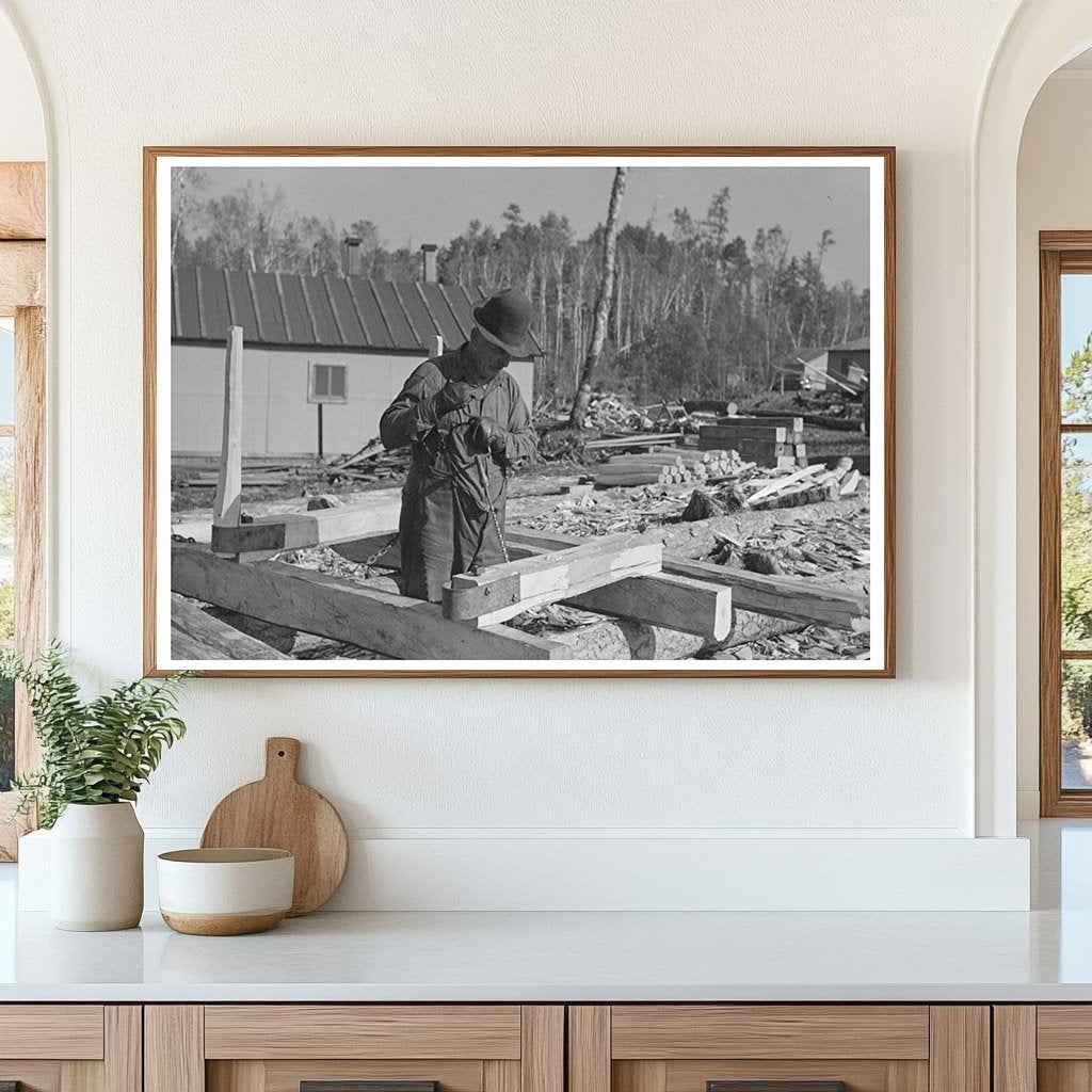 1937 Workers Drilling Sleds for Timber Transportation Effie MN - Available at KNOWOL