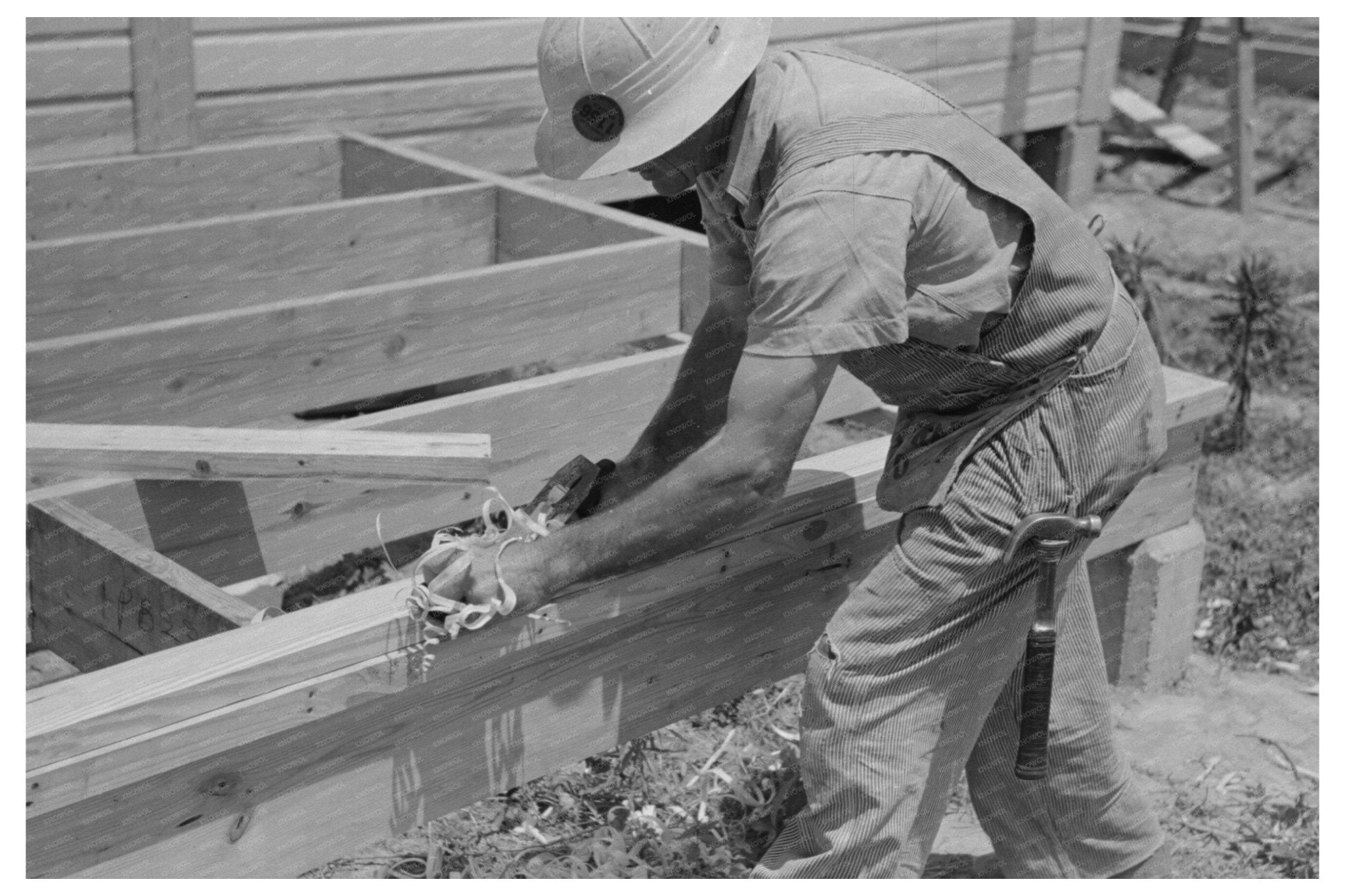 1938 Vintage Image of Workers Constructing Barn Floor System - Available at KNOWOL
