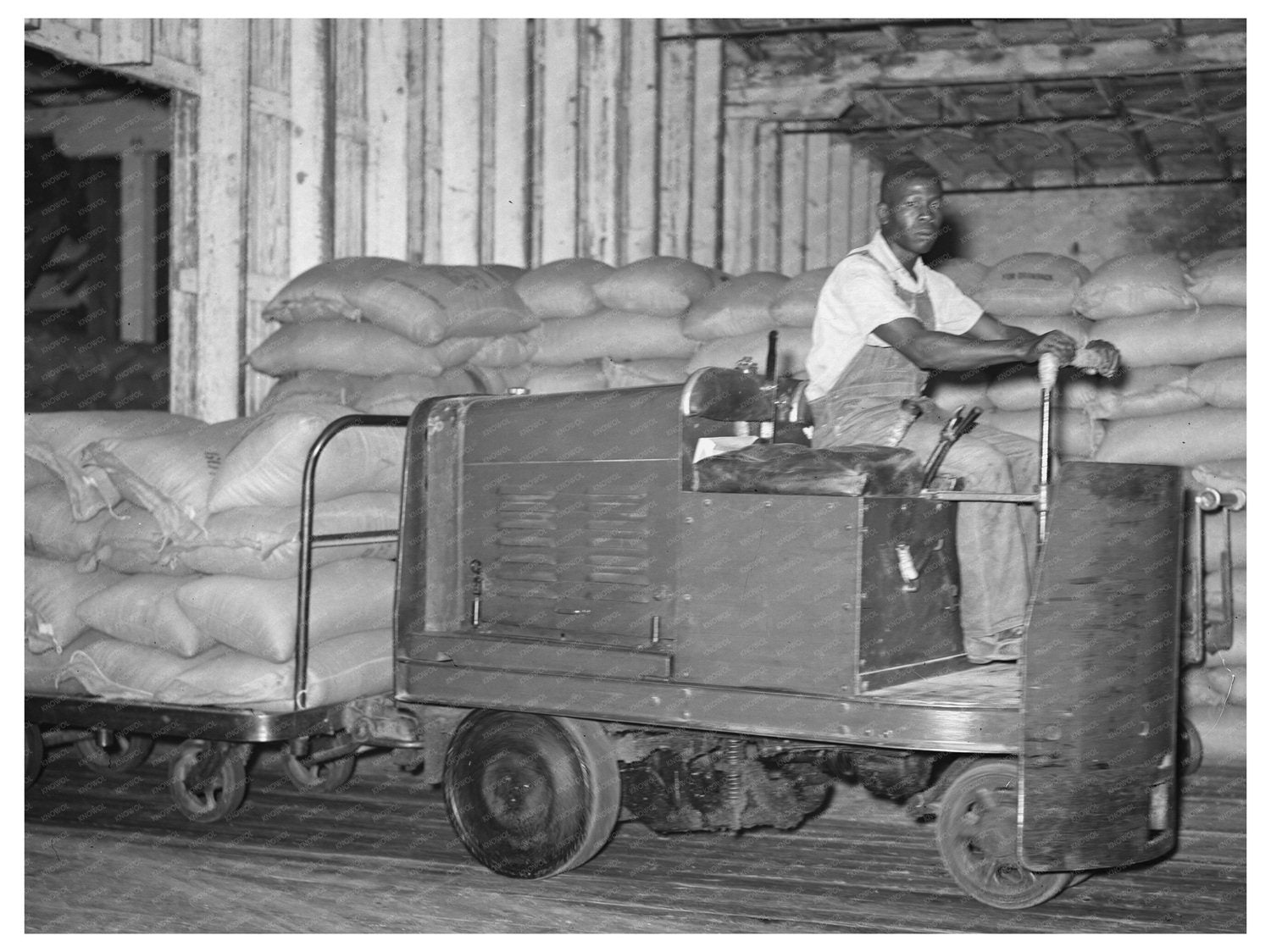1938 Vintage Moving Truck with Electric Mule in Rice Mill - Available at KNOWOL