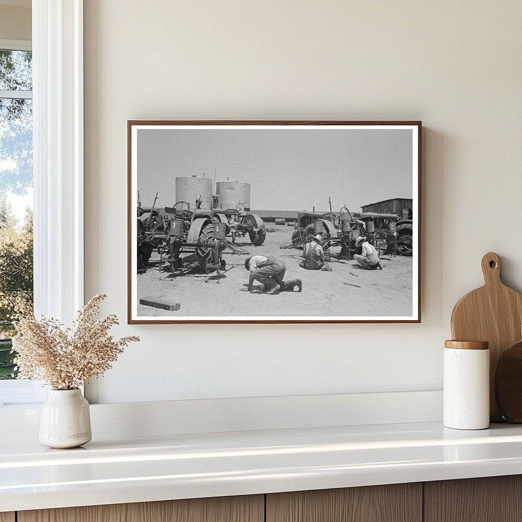 1939 Vintage Farm Scene with Tractors and Laborers in Texas - Available at KNOWOL