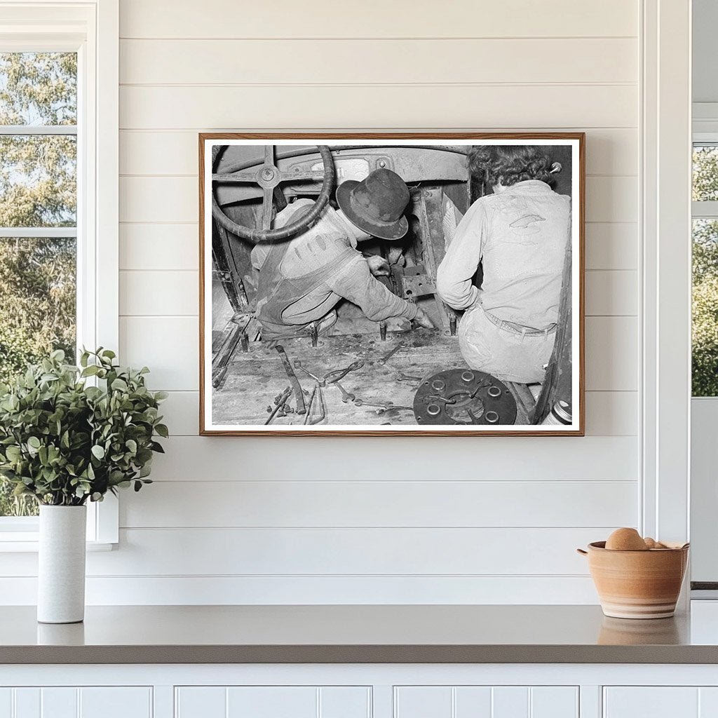 1939 Vintage Photo of Migrant Couple Repairing Car Texas - Available at KNOWOL