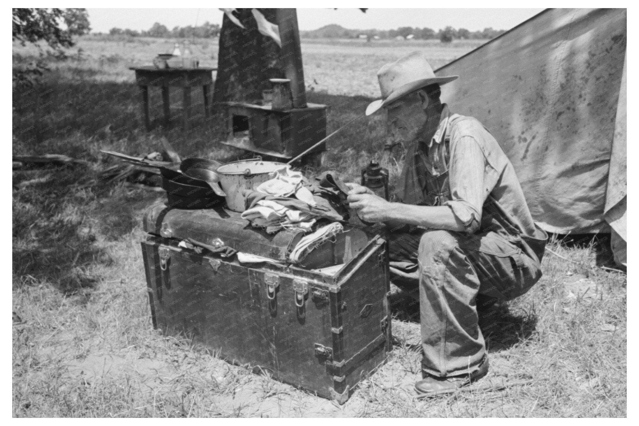 1939 Vintage Photo of Migrant Worker by Arkansas River - Available at KNOWOL