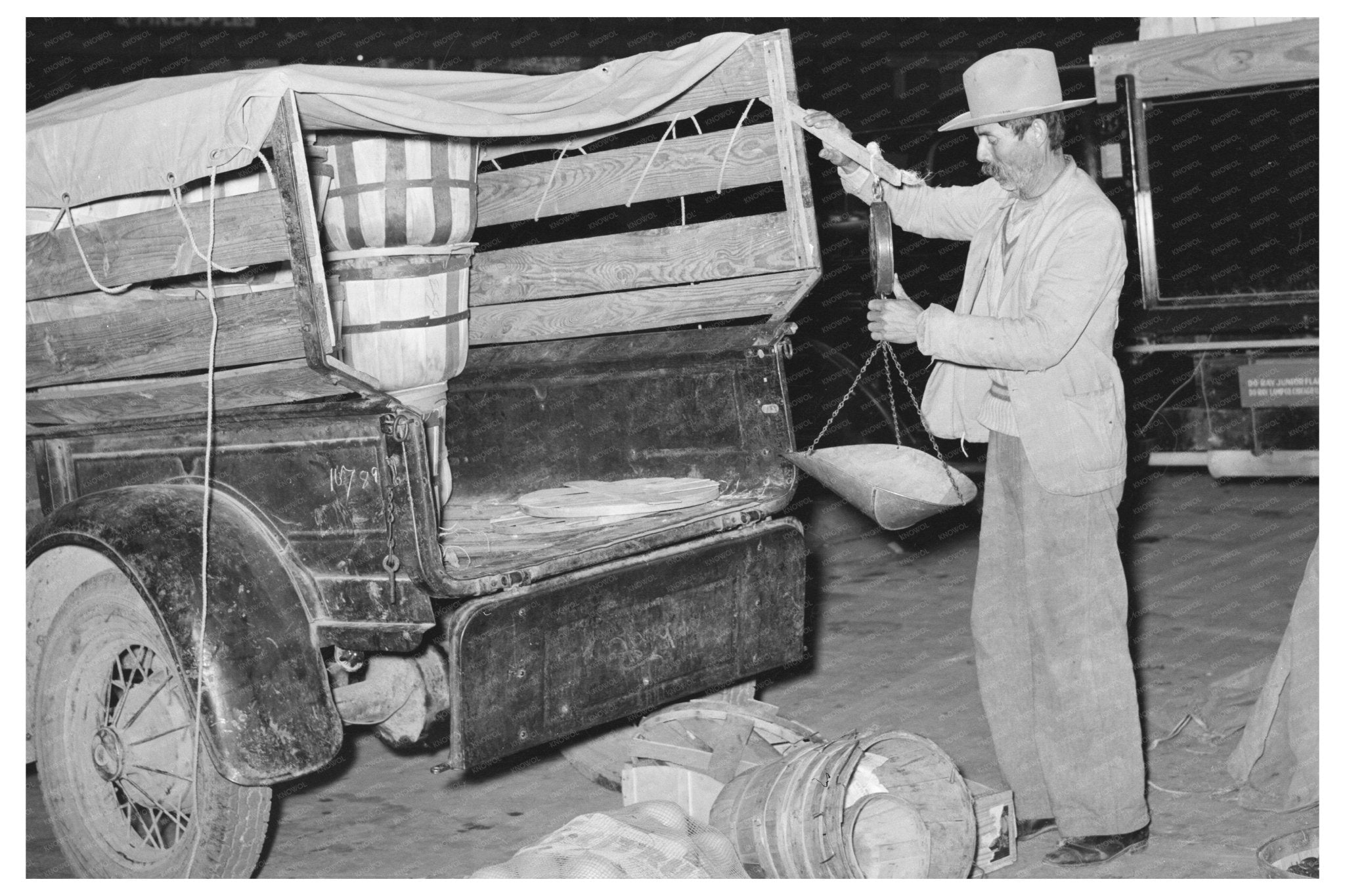 1939 Vintage Vegetable Truck Scales San Antonio Market Scene - Available at KNOWOL