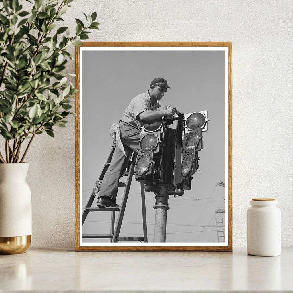 1940 San Diego Traffic Signal Installation Vintage Photo - Available at KNOWOL