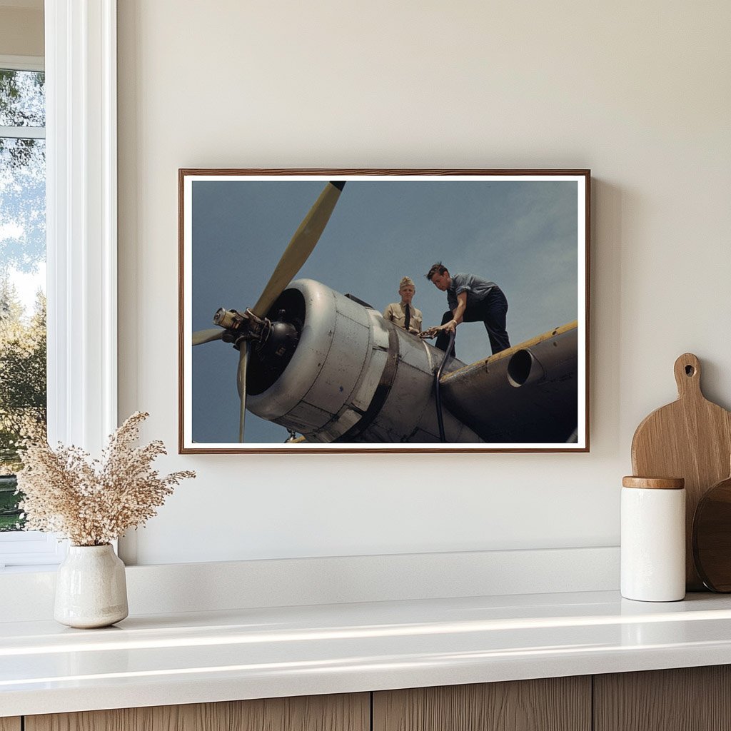 1942 Vintage Naval Air Base Worker with Aircraft in Texas - Available at KNOWOL