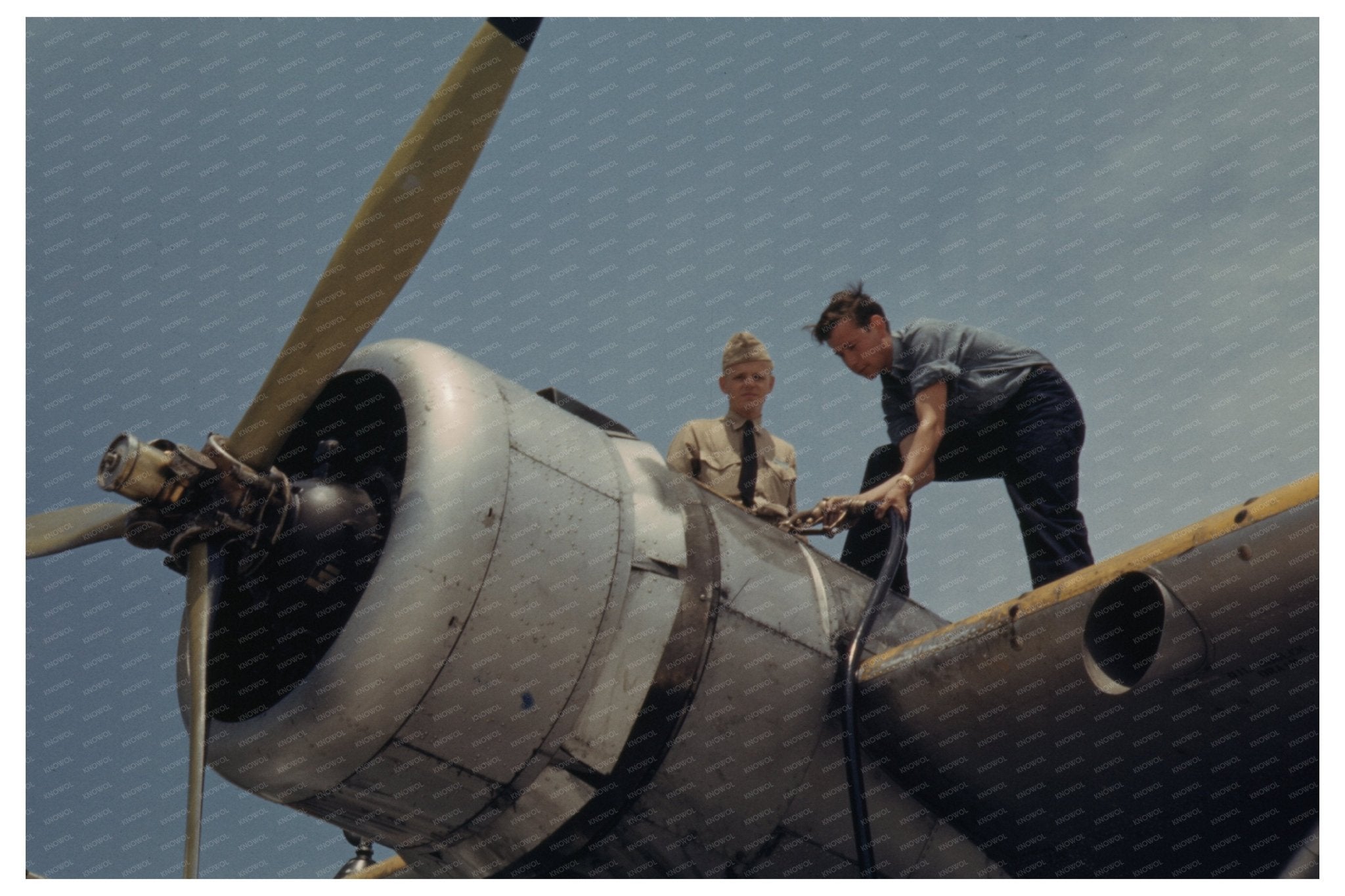 1942 Vintage Naval Air Base Worker with Aircraft in Texas - Available at KNOWOL