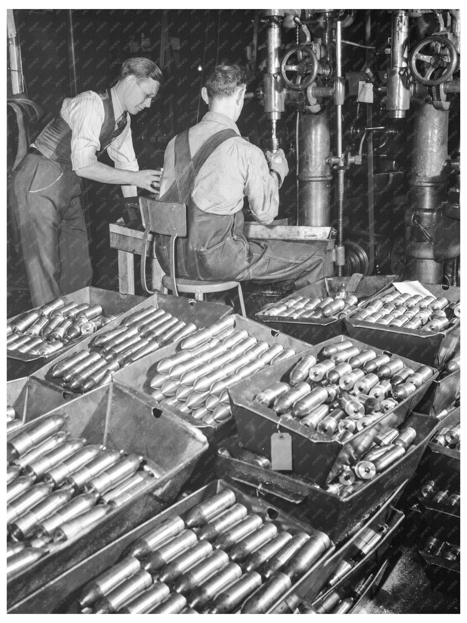 1942 Vintage Photo of Workmen Boring Armor - Piercing Shots - Available at KNOWOL
