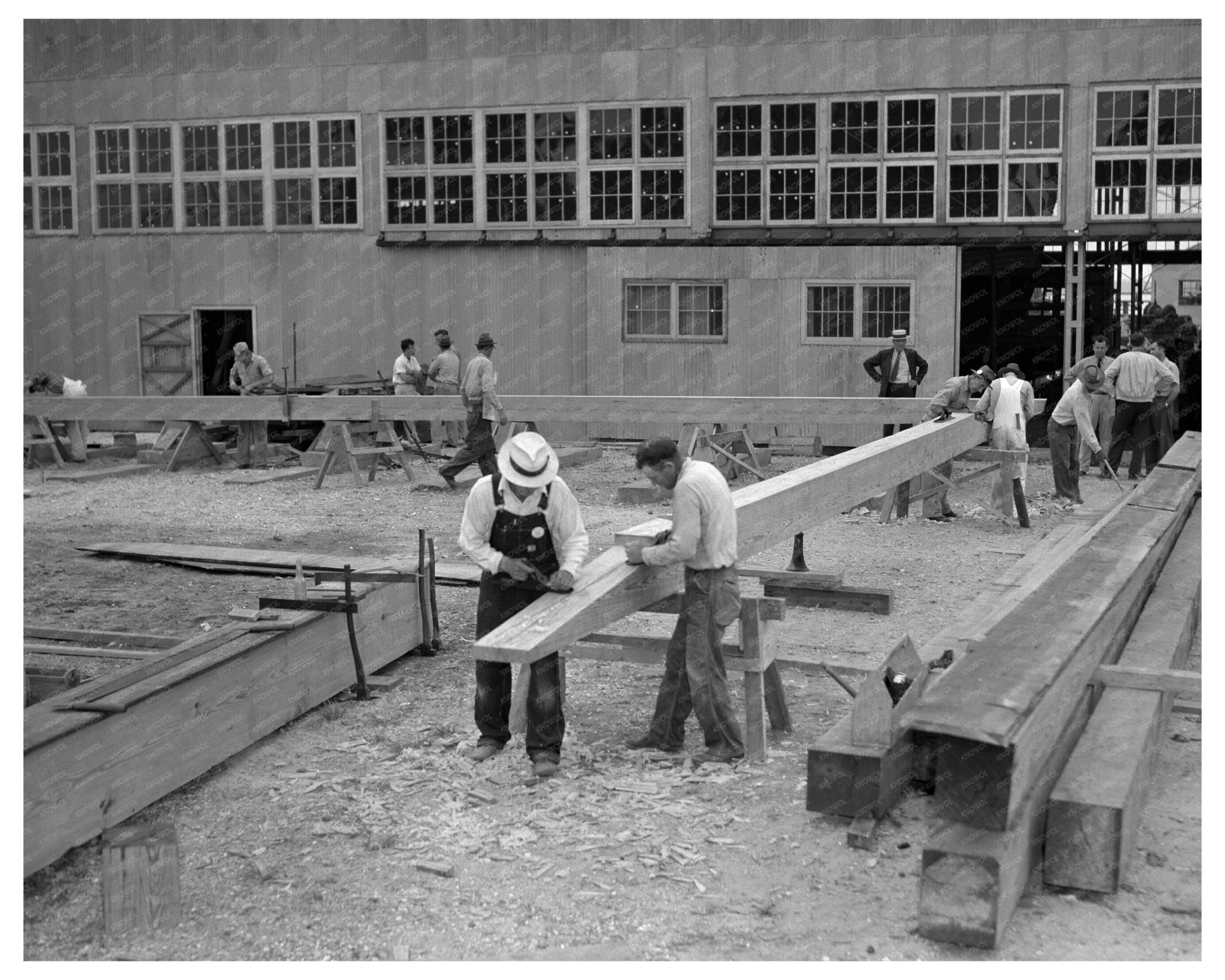 1942 Vintage Photo Workers Inspect Subchaser Keel Timbers - Available at KNOWOL
