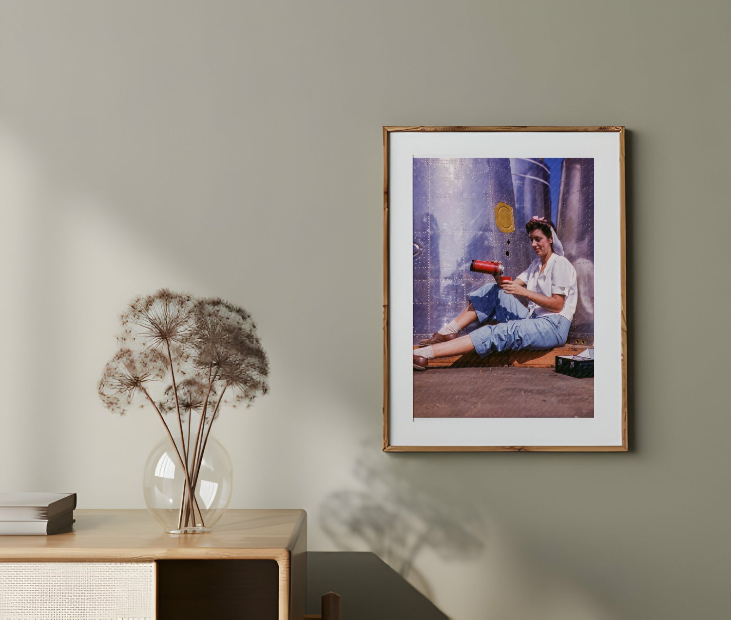 1942 Vintage Photograph of Girl Worker Lunch Break at Douglas Aircraft Company California - Available at KNOWOL