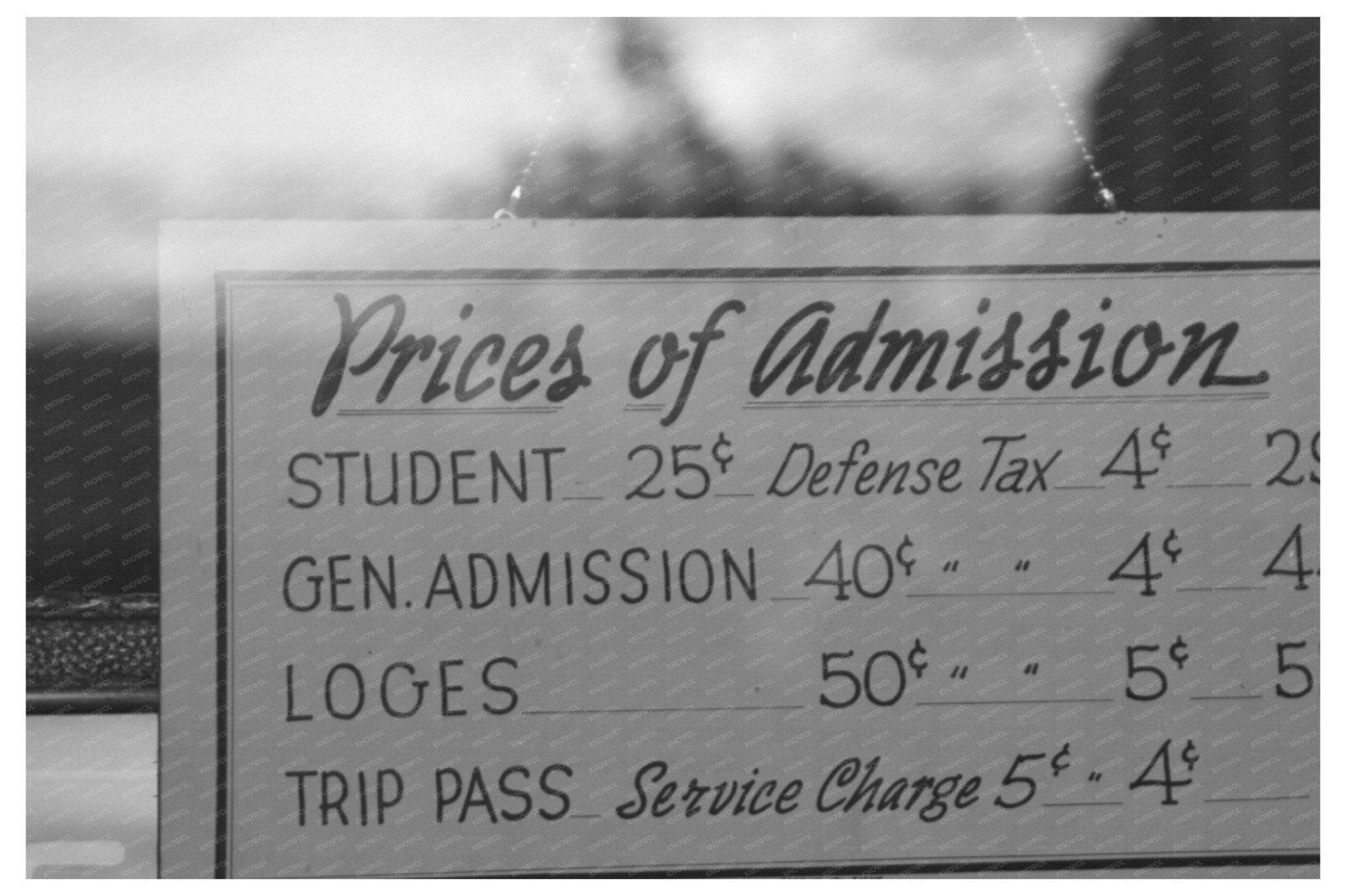 1944 Redding California Movie Show Price Schedule Sign - Available at KNOWOL