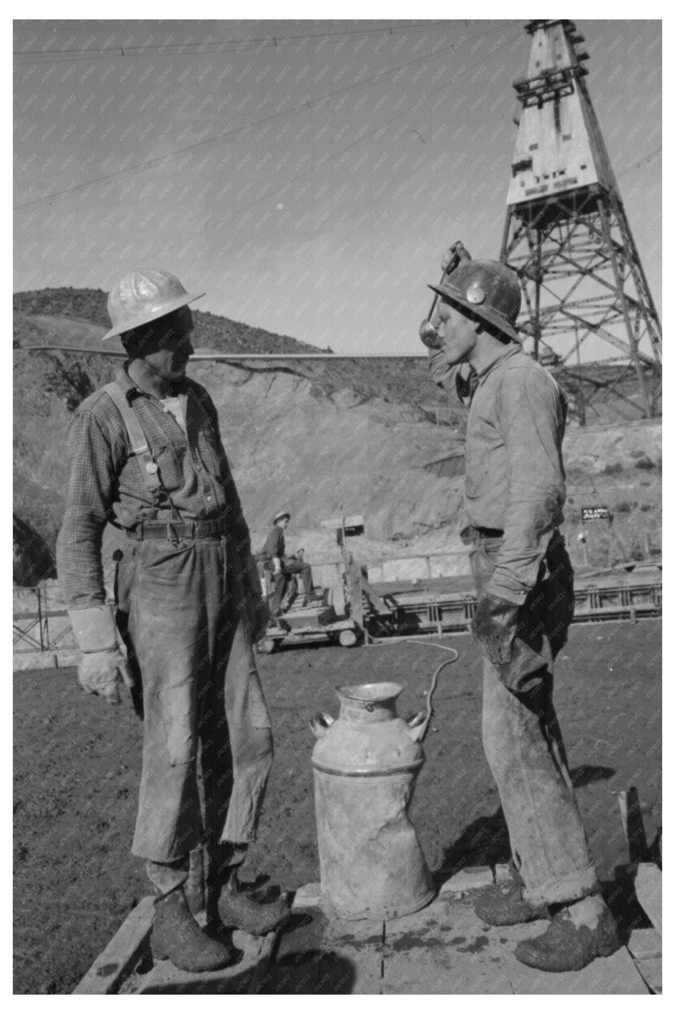 1944 Shasta Dam Workers Taking Water Break in California - Available at KNOWOL