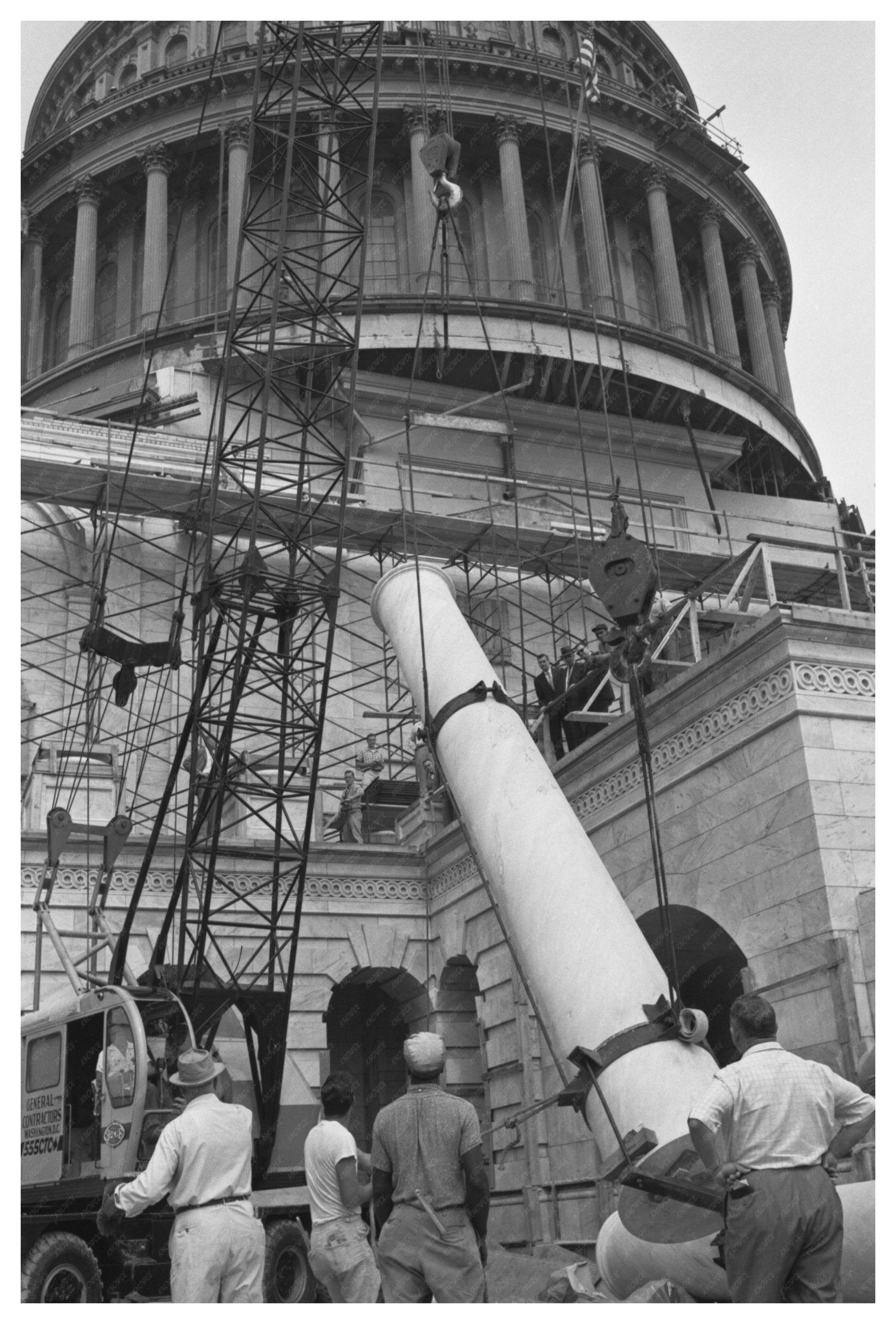 1960 Vintage Image of Workmen Restoring U.S. Capitol Column - Available at KNOWOL