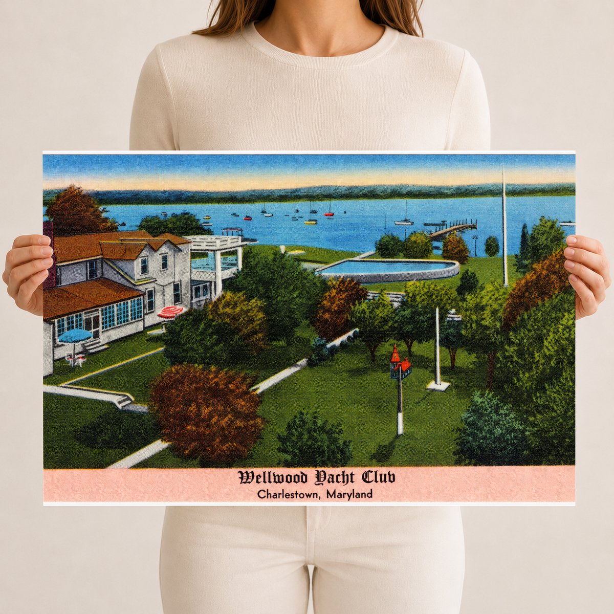 Wellwood Yacht Club, Charlestown, Maryland — Vintage Maryland Postcard