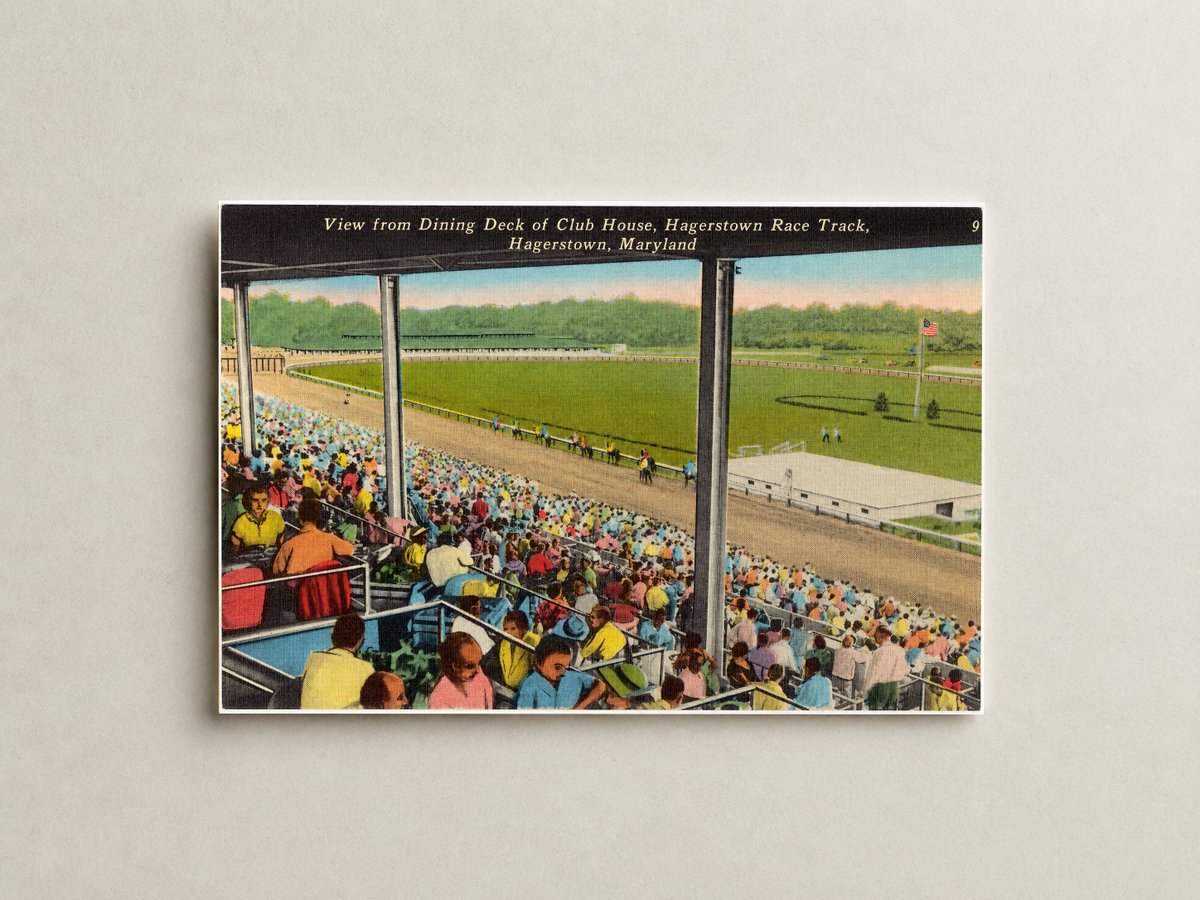 View from dining deck of club house, Hagerstown Race Track, Hagerstown, Maryland — Vintage Maryland Postcard
