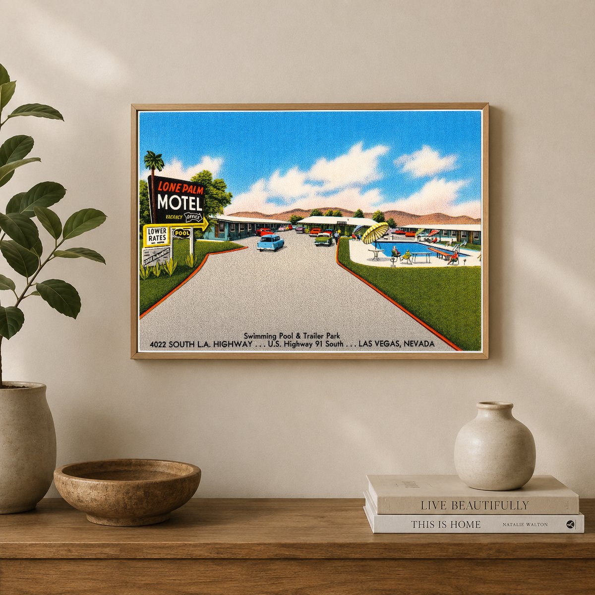 Las Vegas, NV: Lone Palm Motel, swimming pool & trailer park, 4022 South L.A. Highway... U.S. Highway 91 south... Las Vegas