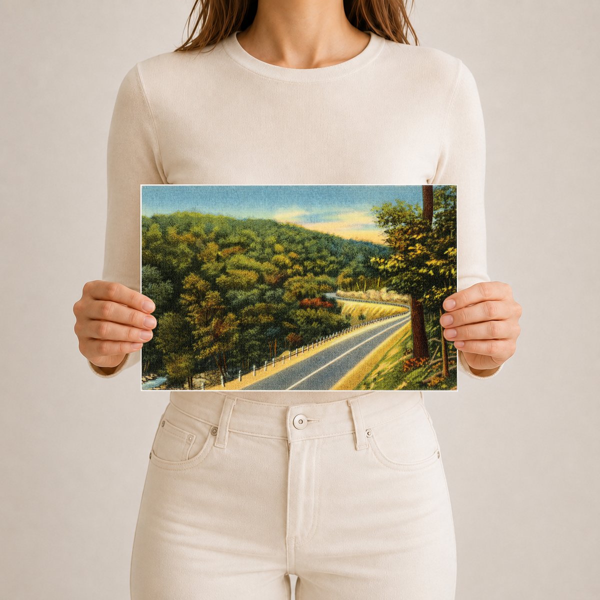 Road winding through forest — Vintage Maryland Postcard