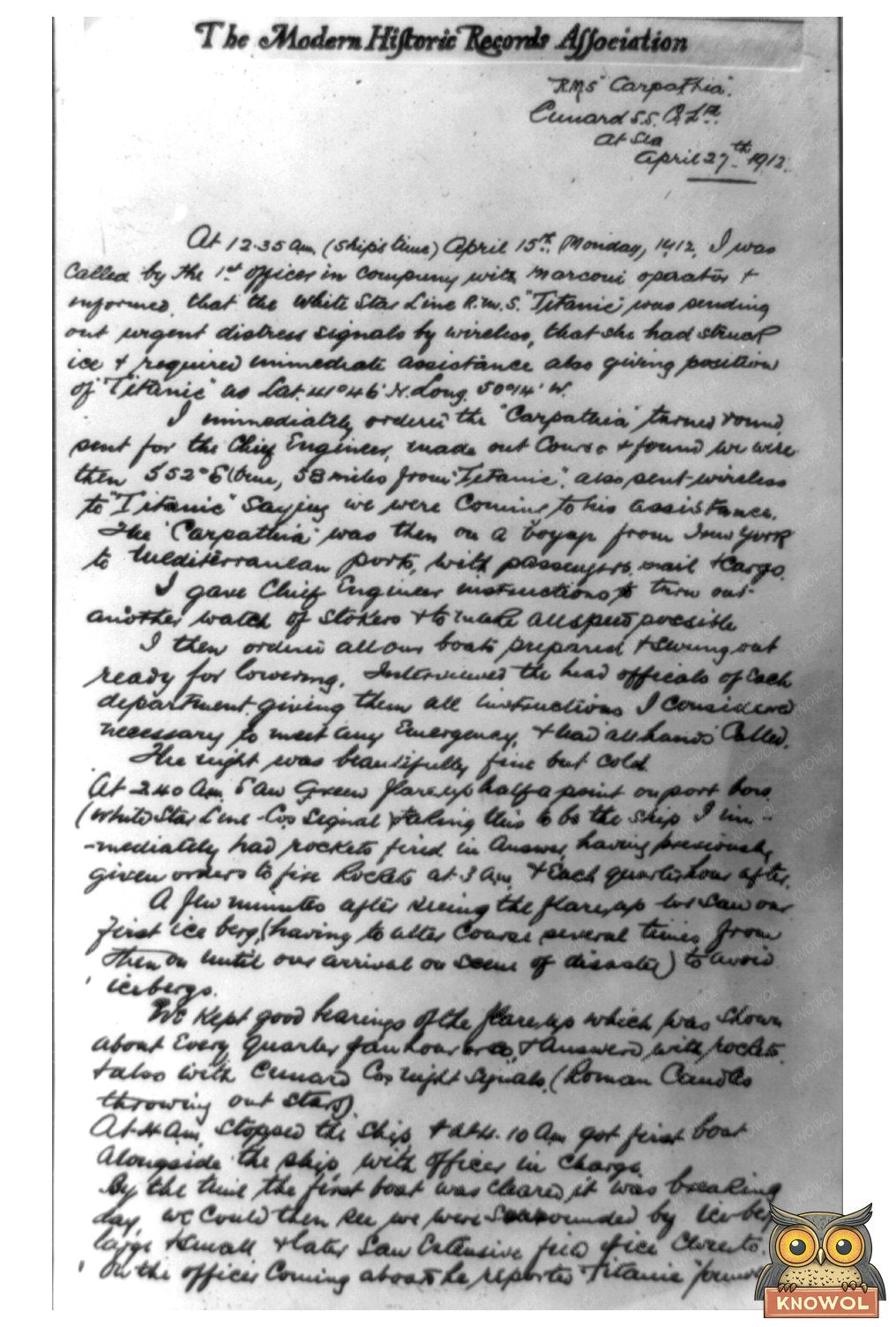 Historic Note on Carpathias Heroic Titanic Rescue