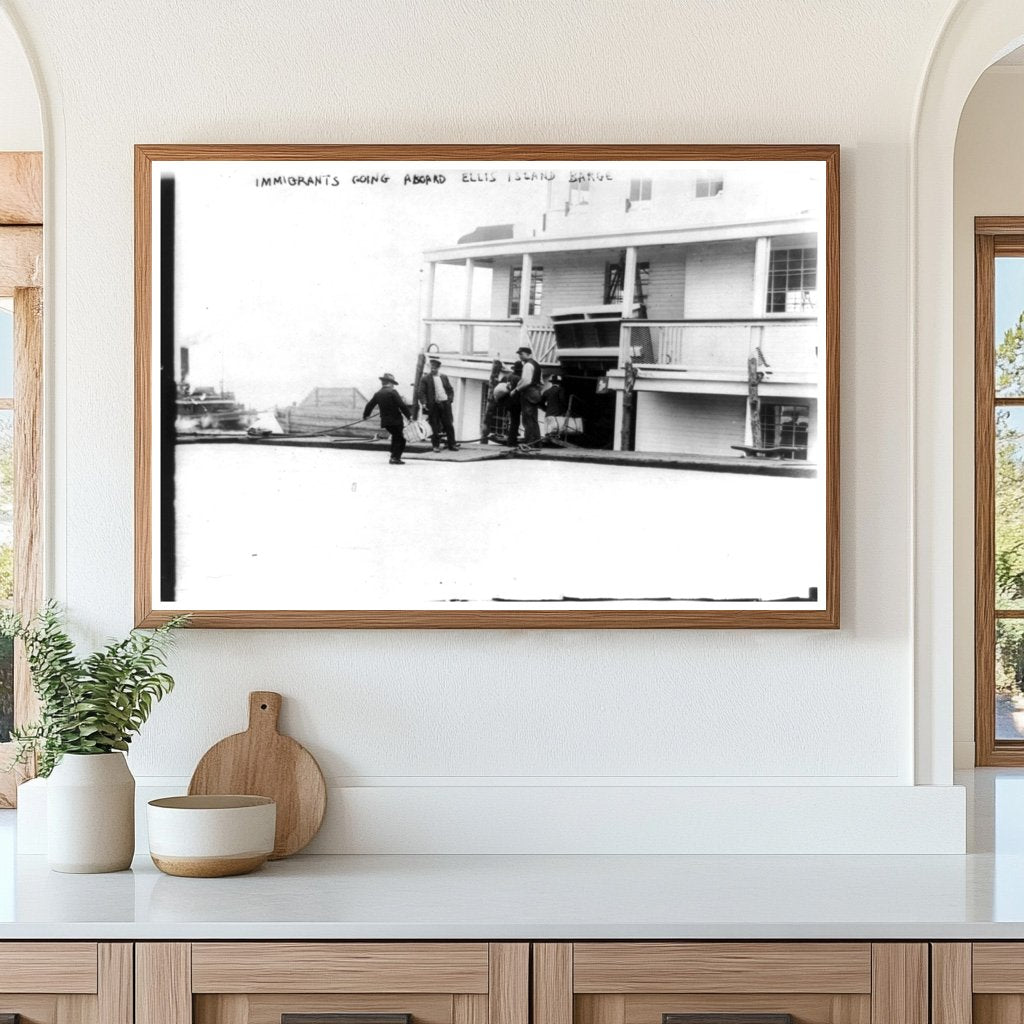 Hopeful Immigrants Board Barge at Ellis Island, 1911