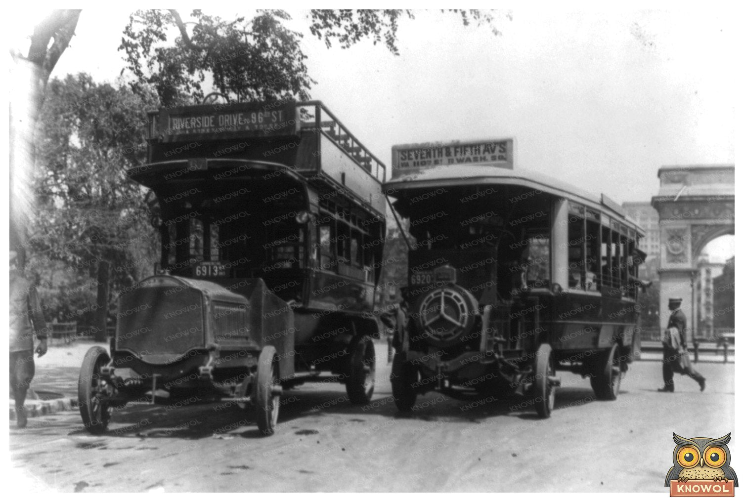 1913: Early Motor Buses at Washington Square, NYC