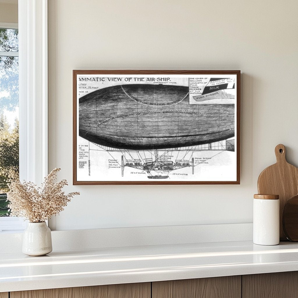 Early 1900s Airship Design Blueprint Illustration