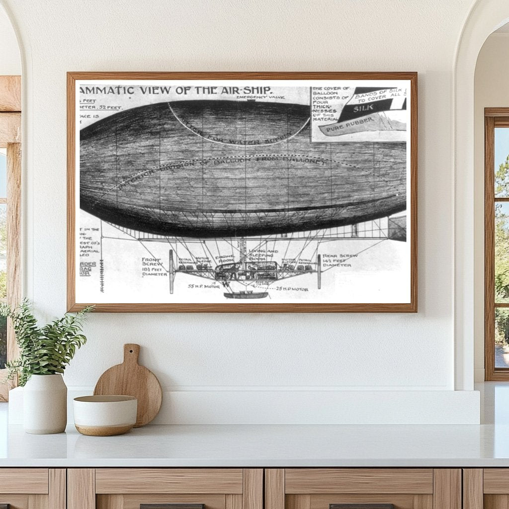 Early 1900s Airship Design Blueprint Illustration